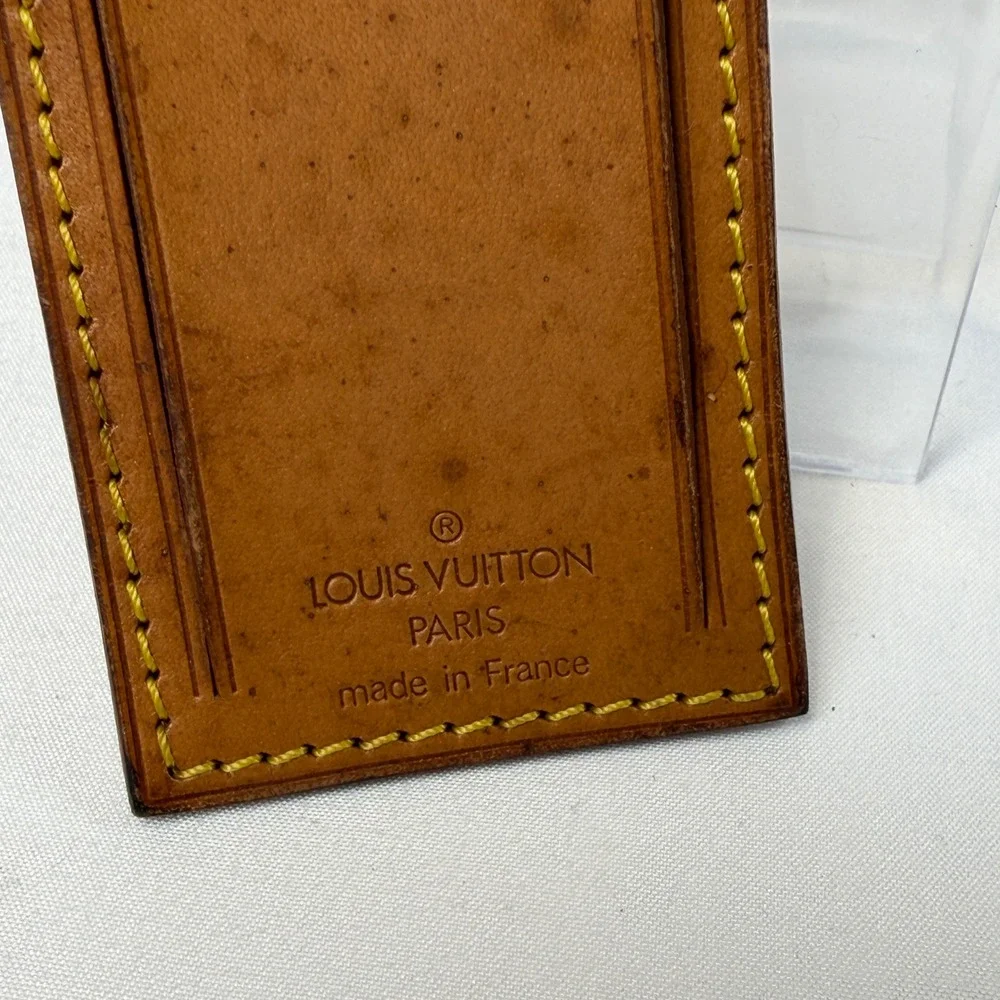 Louis Vuitton Luggage Tag Unisex OS Brown Vachetta Leather Name Tag Gold Buckle